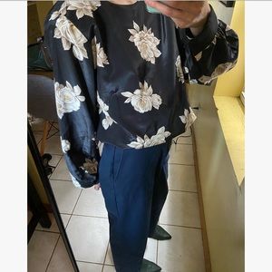 Vintage Flower Satin Blouse